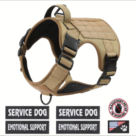 Hiphoppet US Local Tactical Service Dog Harness Vest Adjustable Reflective No Pulling Large Dog Harness With Metal Buckle (Option: Tan-S)